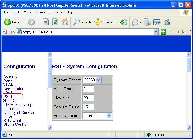 2.3.6 RSTP RSTP system priority number is between 0 and 61440 in increments of 4096.
