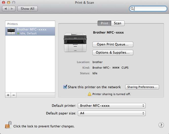 Scanning Choosing your machine from Print & Scan 7 a Connect your Brother machine to the Macintosh using a USB cable. b Select System Preferences from the Apple Menu.