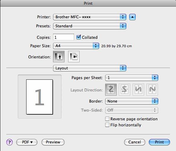 ControlCenter2 Before finishing the Copy button configuration, select the Printer. Then choose your print settings from the Presets pop-up menu, and click OK to close the dialog box.