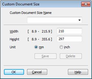 Scanning Document Size 2 Choose one of the following sizes: A4 210 x 297 mm (8.3 x 11.7 in) JIS B5 182 x 257 mm (7.2 x 10.1 in) Letter 215.9 x 279.4 mm (8 1/2 x 11 in) Legal 215.9 x 355.