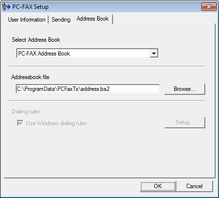 Brother PC-FAX Software (For MFC models) Address Book 5 If Outlook, Outlook Express, or Windows Mail is installed on your PC, you can choose in the Select Address Book drop-down list which address