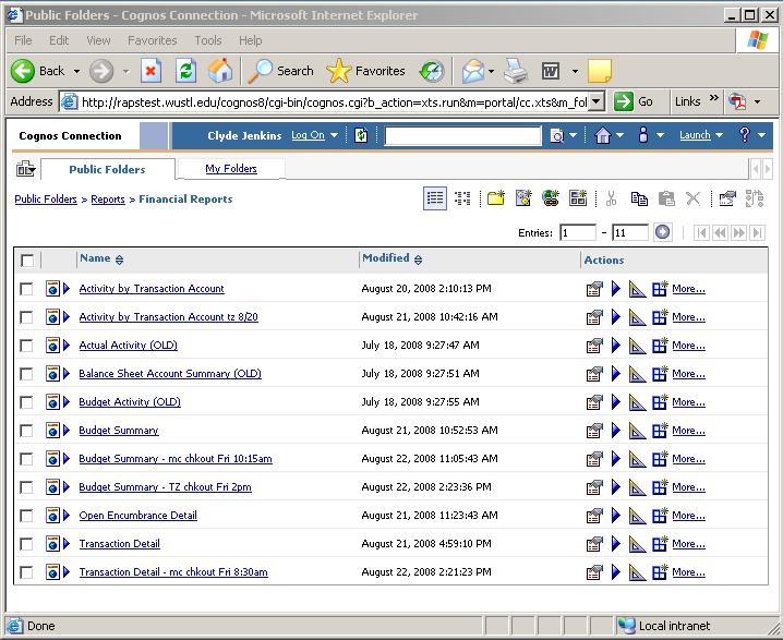 Navigating to the HR Reports You can click My Folders to see the information stored there. By clicking the New Folder icon on the toolbar, You can add a sub-folder to help you organize your files.