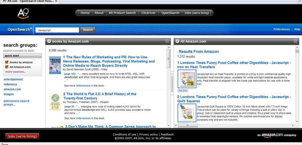 5.2. A9 Amazon.com is world famous for being an online marketplace for just about anything, but when it released a search engine, it did so with little fanfare and attention.