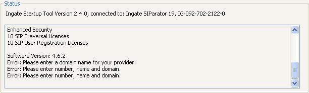 5.1.6 ITSP The errors here are fairly simple to resolve. The IP address, Domain, and DID of the ITSP must be entered.