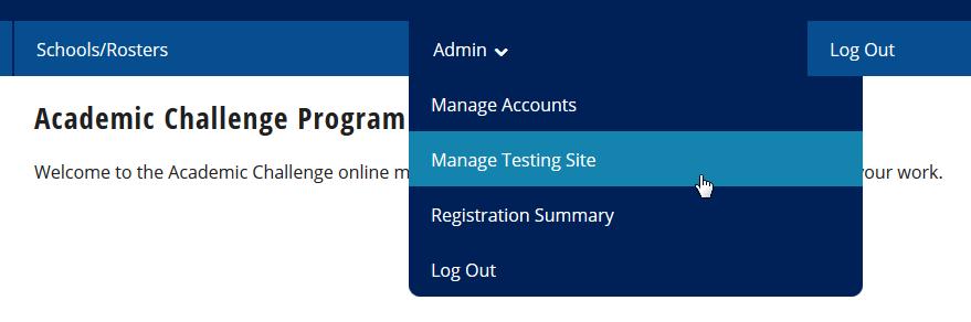 Entering Site Information To enter your site information, click the Manage Testing Site menu item within