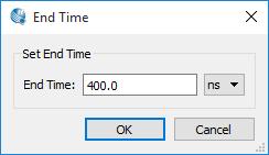 B14. Some pre-settings are needed for better viewing. First is to set the end time of the waveform to only 400.0 ns. Select Edit Set End Time for the End Time popup window to appear. Type 400.