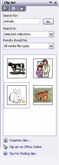 9. The Clip Art window opens on the right side of your screen. 10.