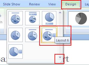 To make the Percentages and Title visible single click on the Design menu tab and choose Layout 6 from the chart layout menu as shown below. Slide 5 8a.