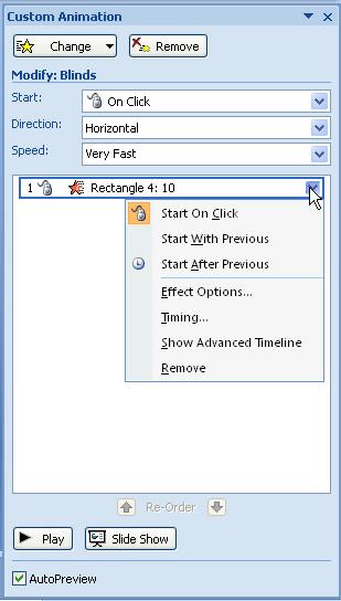 Click on the option that says timing, underneath the option titled effect options. 13. An information box will appear with the following options: start, delay, speed, and repeat.