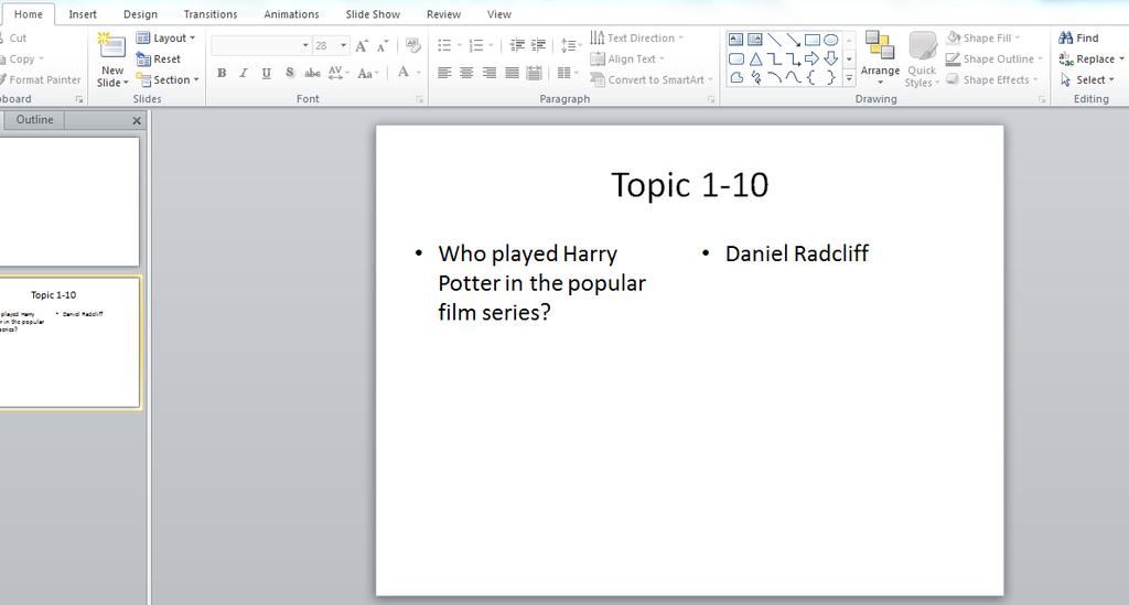 Chapter 2 15 Creating Your Question Template Now that your game board is complete, you will need to create the questions your game pieces will hyperlink to in the completed presentation.
