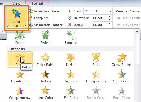 Viewing the options for the Fly In effect Working with Animations To Add Multiple Animations to an Object: If you select a new animation from the menu in the Animation group, it will replace the
