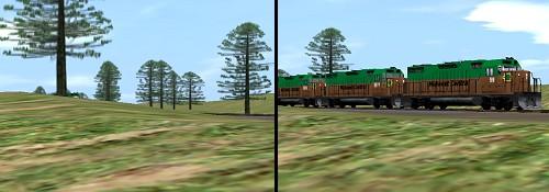 In this case, the camera is at track level, but there is a small hill between it and the train, which