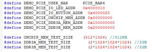 The base address of BUTTON and LED controllers are 0x4000010 and 0x4000020 based on PCIE_BAR4, in respectively. The on-chip memory base address is 0x00000000 relative to the DMA controller.