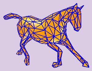 Figure 1.3: left: Control mesh of a horse model, right: exactly evaluated Catmull-Clark subdivision surface. a huge number of eigen basis functions and stored them in a file.