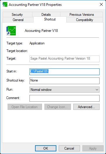 2. If you are on a workstation in a client server environment, right click on the desktop icon for Sage Pastel Partner and click on Properties.