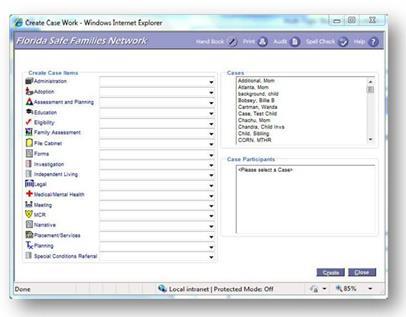 4. Click the Create button to open a specific window or document to create the designated piece of work.