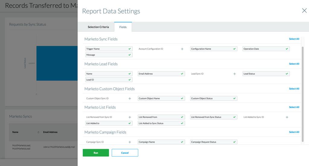 Running Reports Admin Reports Admin > Reports (New) You can run the Marketo REST Record History report to see all of the records transferred from Cvent to Marketo using the REST API.