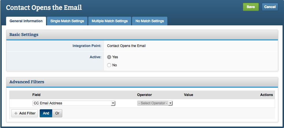 Editing an Integration Point On the Integration Points tab, select an integration point to start customizing. You will then be directed to the integration point settings. General Information 1.