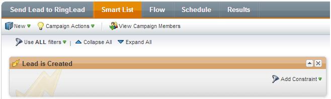 2) Click the Smart List tab for the Send Lead to RingLead