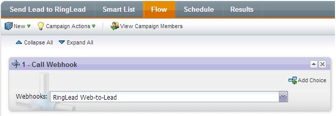 the Flow tab for the Send Lead to RingLead Smart Campaign and