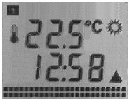 Display he digital display shows the actual room temperature, the time of day, the weekday, the current switching pattern and the symbol of the operating mode currently active he switching pattern
