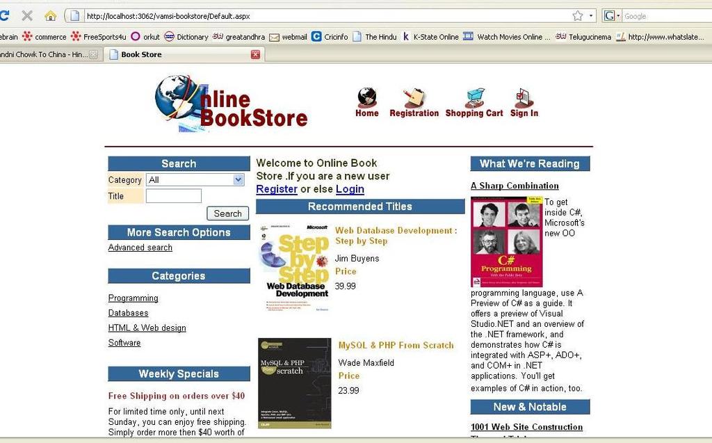User Manual When we run the Online Book Store Website first home page is displayed. The home page will appear as below. The user and Admin will have different rights.