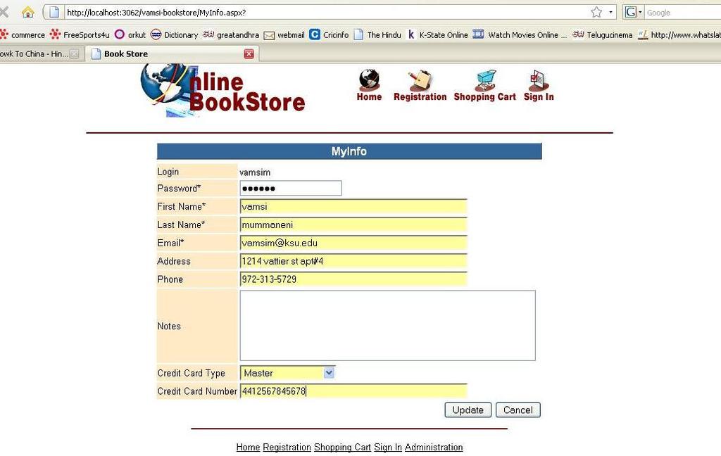 After logging in to the website you will enter into a userinfo page which will show the account and shopping cart