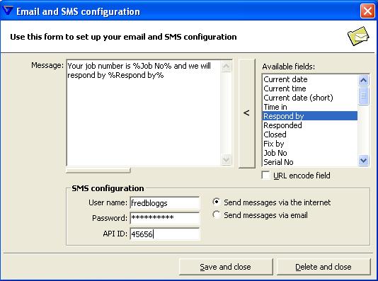 Configuring SMS messages When completed, an SMS message appears similar to the following 6.