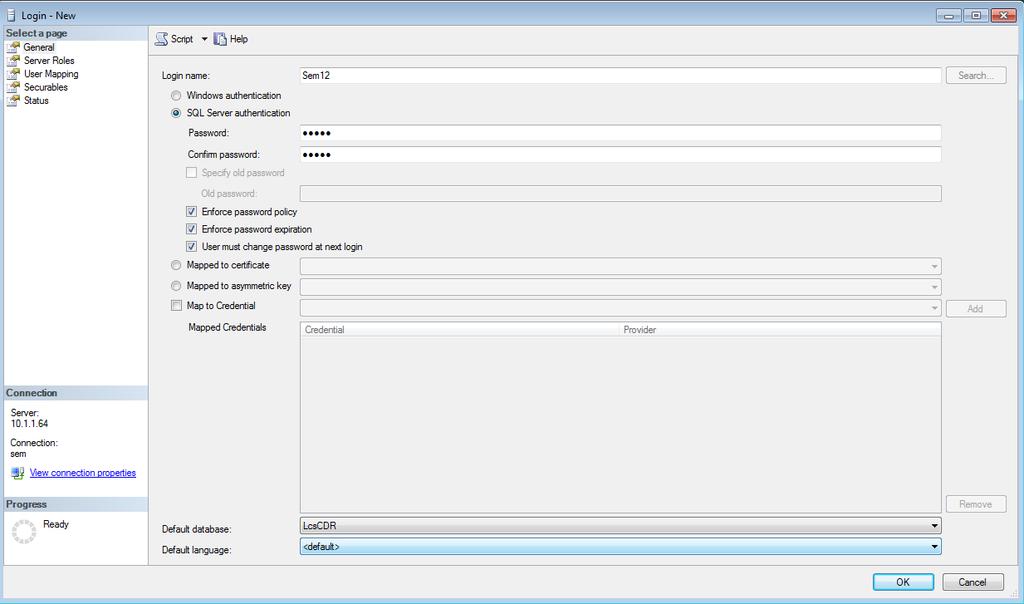 Management Studio. To add an unprivileged user to the MSSQL server: 1. In the 'Security' folder, right-click Logins and select New Login. Figure C-1: New Login 2.