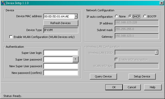 IP-1000M User Manual 8 a. Click Refresh Devices button to detect connected devices b. Select MAC address of the IP-1000M in Device MAC address box.
