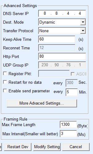 Figure 9 Advanced Parameters The parameters are as follows: Table 2 Parameter Meaning Parameter Name Value Range Instruction Virtual Serial Non-in use, established virtual serial You can bind the