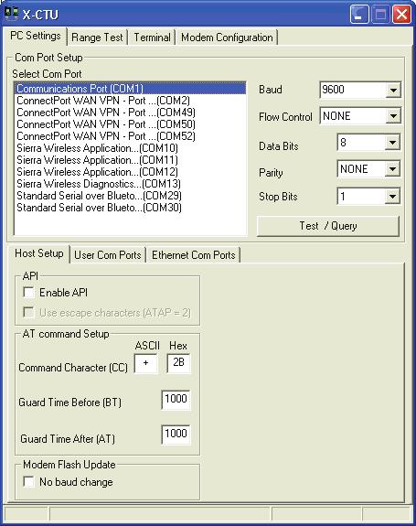 2. Extend the Drop-in Network with Embedded Development 2 2. On the PC Settings tab, establish communications between the PC and interface board: Select COM 1. Click the Test/Query button.