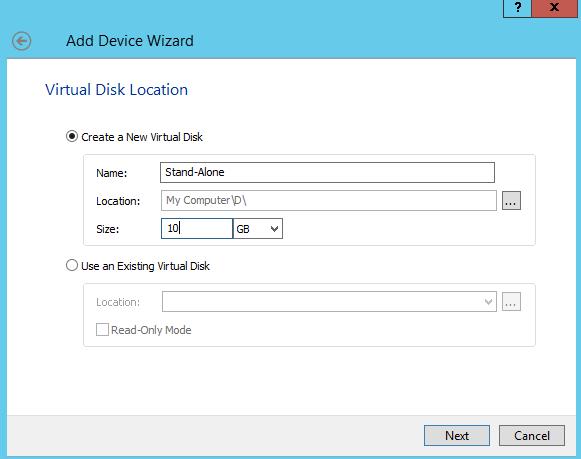 6. Specify the virtual disk name, location,