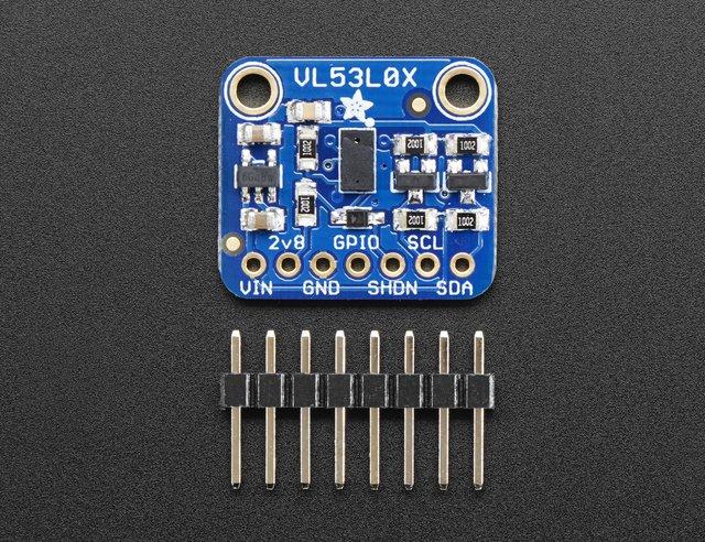 The sensor is small and easy to use in any robotics or interactive project. Since it needs 2.8V power and logic we put the little fellow on a breakout board with a regulator and level shifting.