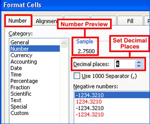 5 Format Cells Dialog Box - (has not changed from Word 2000, 2003) Allows you to change several properties of a Cell within one Dialog Box.