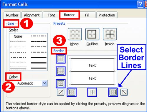 Borders To Open or Launch the Format Cells Box o Select the cells you wish to format o Click on the Dialog Box Launcher arrow at the right bottom corner of the Font, Alignment, or Number Groups