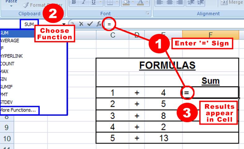 the Sort & Filter Tool in the Editing Group of the Home Tab Formulas - The Formula Bar & Functions 6 Formulas are entered in the Formula Bar under the Ribbon.