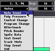 Use the Insert pop-up menu to decide what type of Event to Insert. 2. Set the Snap value to the smallest position you want to enter a note at. 3.