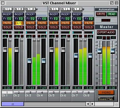 - 14 - The VST Channel Mixer This is where you mix your Audio Tracks, that is, adjust the levels (volume) and stereo panning.