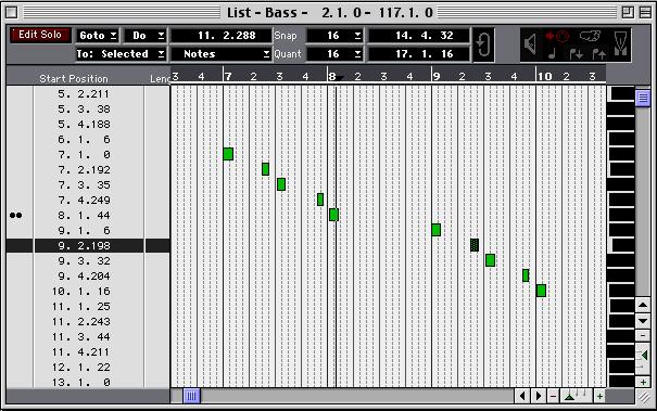 This is the editor to use when you want quick graphical editing of notes and continuous controllers, such as modulation and volume.