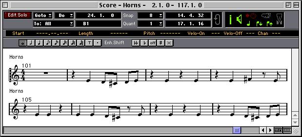 - 17 - Score Edit Here, the MIDI notes are presented as a musical score.