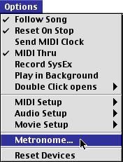 - 86 - Setting up the Metronome Click Click activated on the Transport Bar. As mentioned earlier, you turn the metronome click on and off on the Transport Bar.