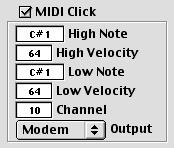- 87 - MIDI Click Activating this checkbox will give you a MIDI click, played back on whatever MIDI instrument you have connected.
