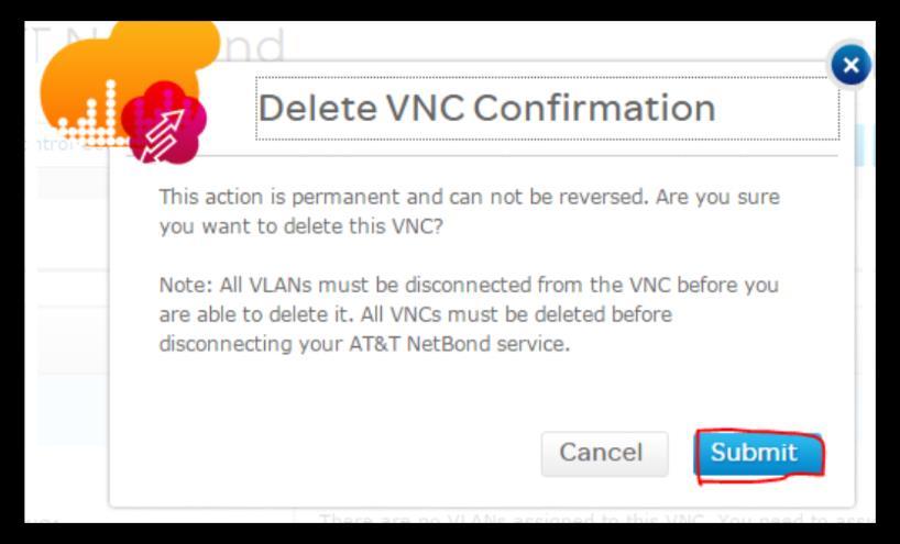 6.2 Managing VNC Disconnects If you need to disconnect a VNC from your AT&T Control Center service, go to "My Dashboard", and click "Manage VNCs and VLAN" under Shortcuts (figure 6-8).