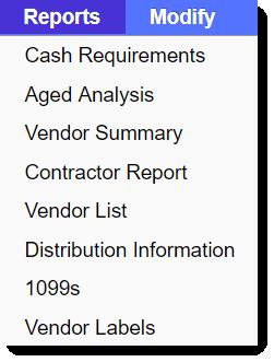 Review of Other Reports in Accounts Payable Not all customers will need all of these reports. Run them on your own data to see if they provide useful information.