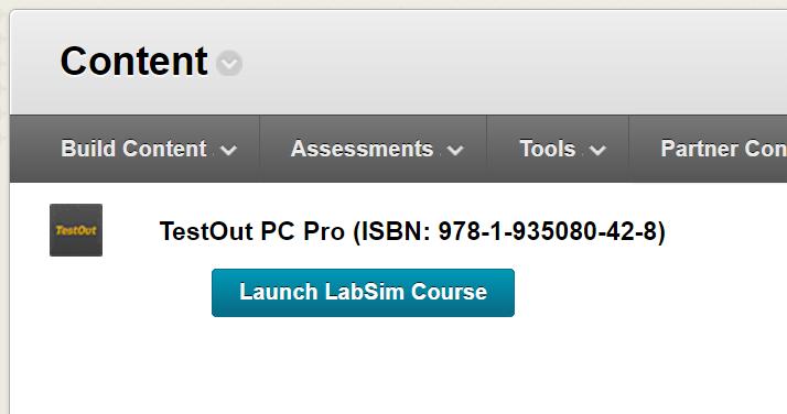 15 LAUNCHING LABSIM FROM BLACKBOARD Once the content loads, as an Admin/Instructor you will see the Launch LabSim Course button appear. Click Launch LabSim Course to enter LabSim.
