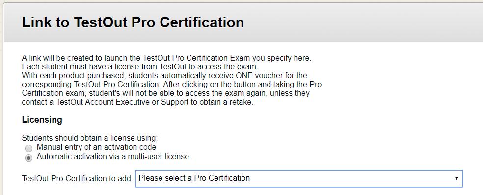 18 ADDING PRO CERTIFICATION EXAMS To add a link to a TestOut Pro Certification, go to the Tools menu and click on TestOut
