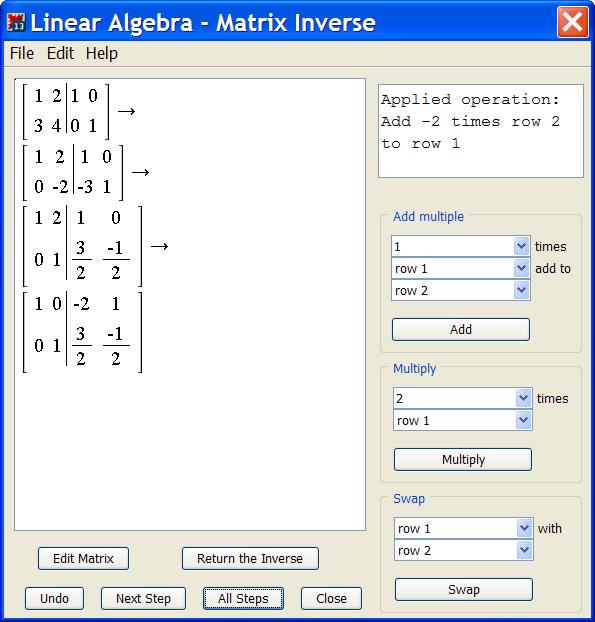 Matrix Inversion The inverse of the square matrix can be found by solving for its columns via the equations, where the are the columns of the identity matrix.