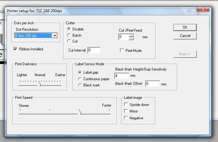 Step 11 Make the correct selection to suit your TSC printer and click OK, then OK and return to the label screen.