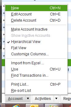 Setting up Subaccounts in QuickBooks 1. Select the menu option Lists Chart of Accounts or (Ctrl+A) 2. You should see a listing of your accounts.